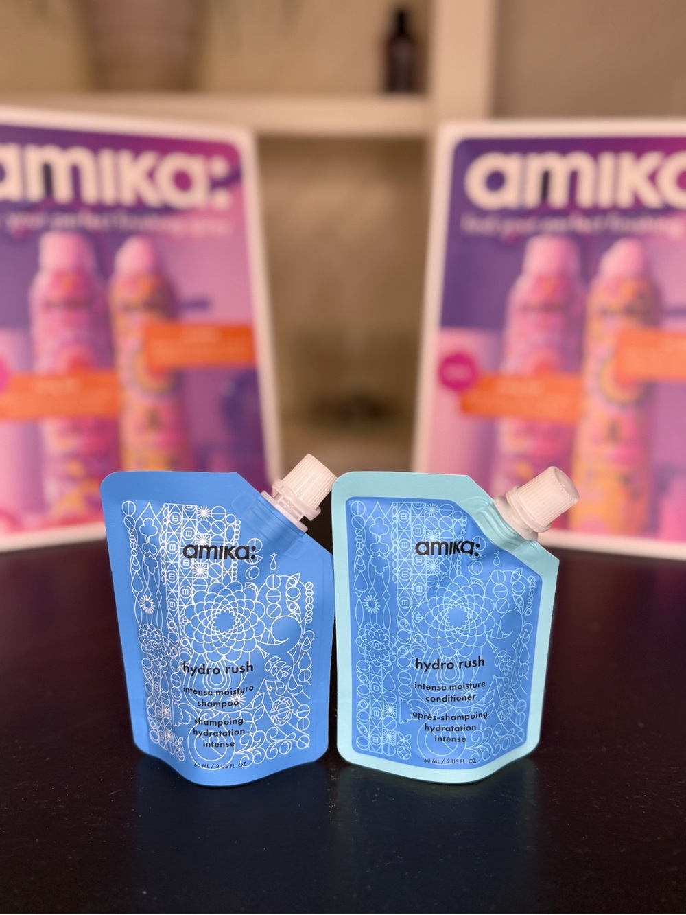 amika Hydro Rush Intense Moisture Shampoo & Conditioner Pouches - Blue